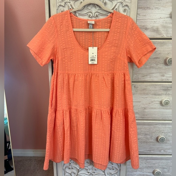 A New Day peach color Flutter Short Sleeve Tiered babydoll dress XS NWT spring - Picture 3 of 9